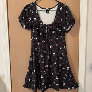 Hot Topic Black Dress with Skull and Roses Design